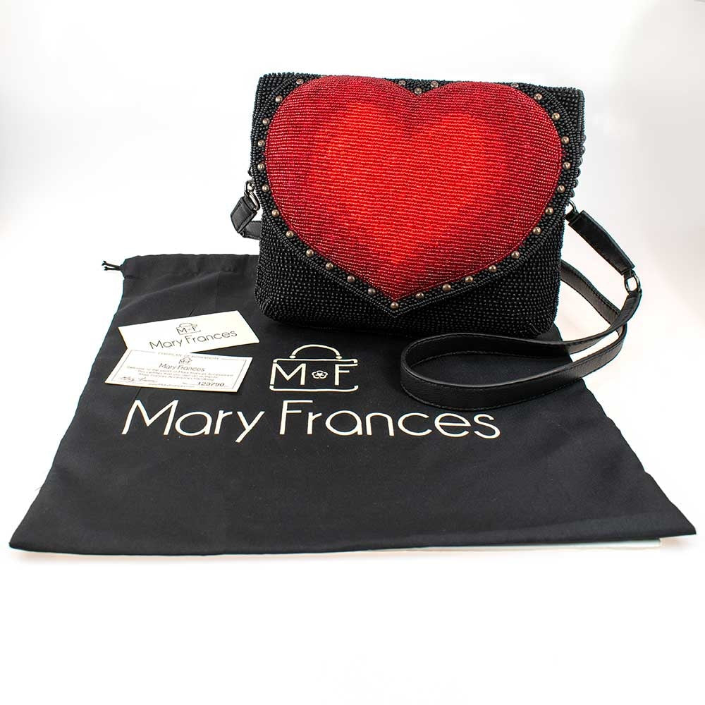 Mary Frances Big Heart Beaded Crossbody Clutch Handbag, Black
