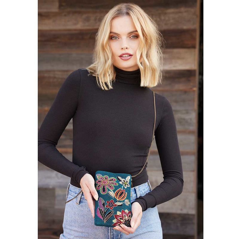 Bloom Wildly Beaded Embroidered Floral Crossbody Phone Bag