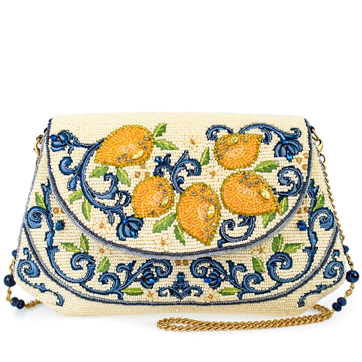 Capri Lemons Beaded Crossbody Clutch Handbag Purse