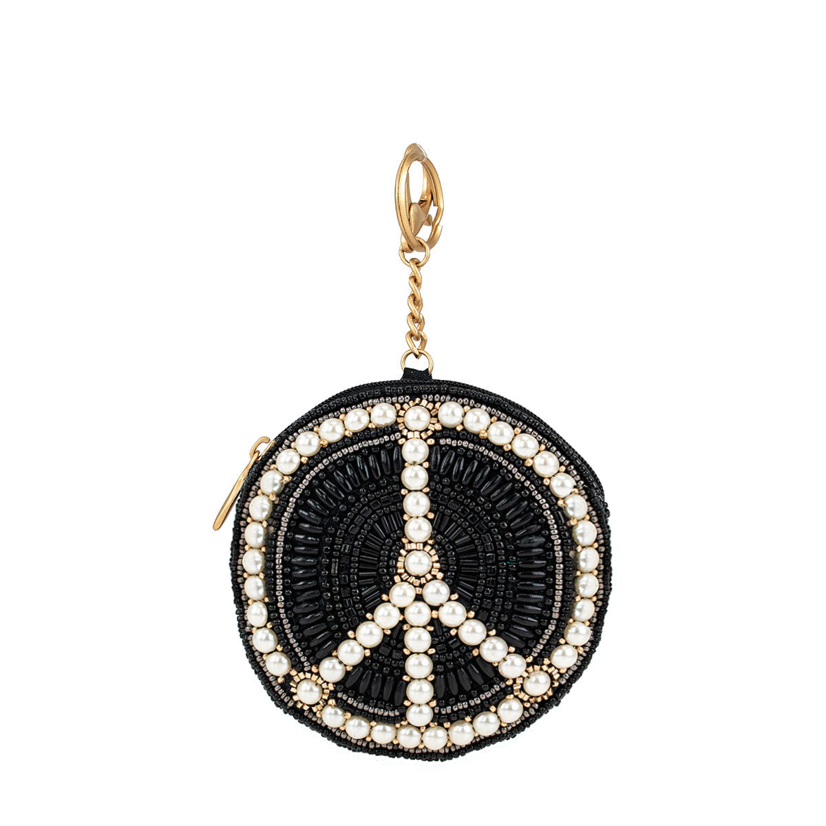 Choose Peace Beaded Pearl Peace Sign Coin Purse Key Fob Front View