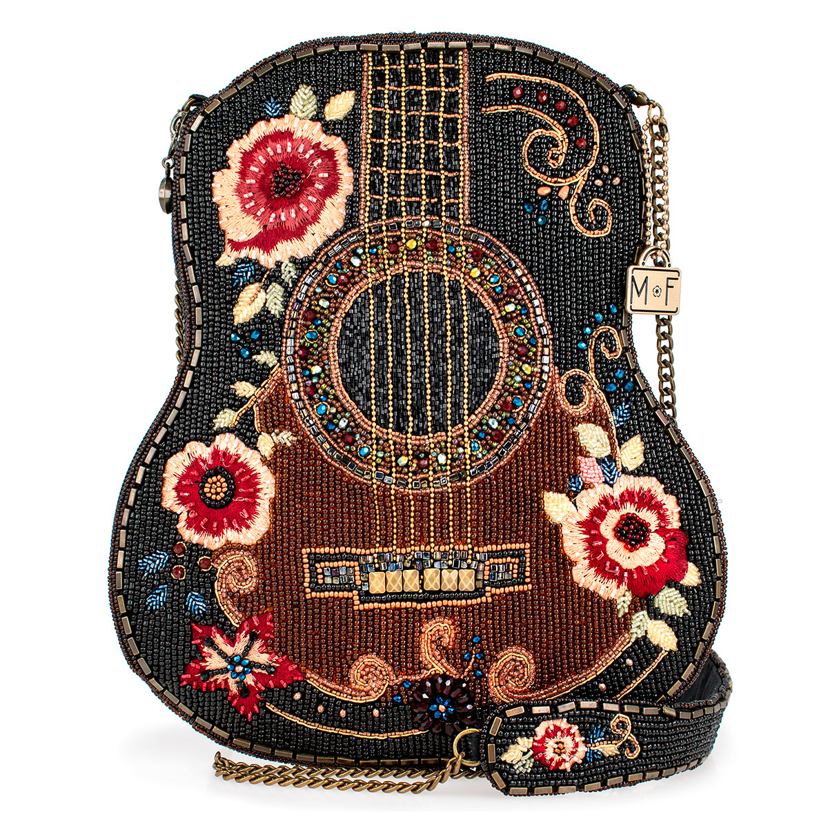 Classical Vibe Guitar Shape Beaded Crossbody Handbag Front view