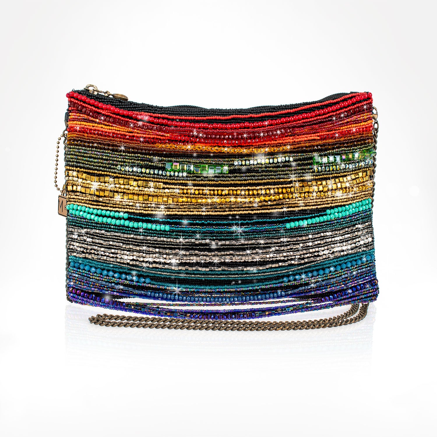 Rainbow Radiance Beaded Crossbody Clutch Handbag