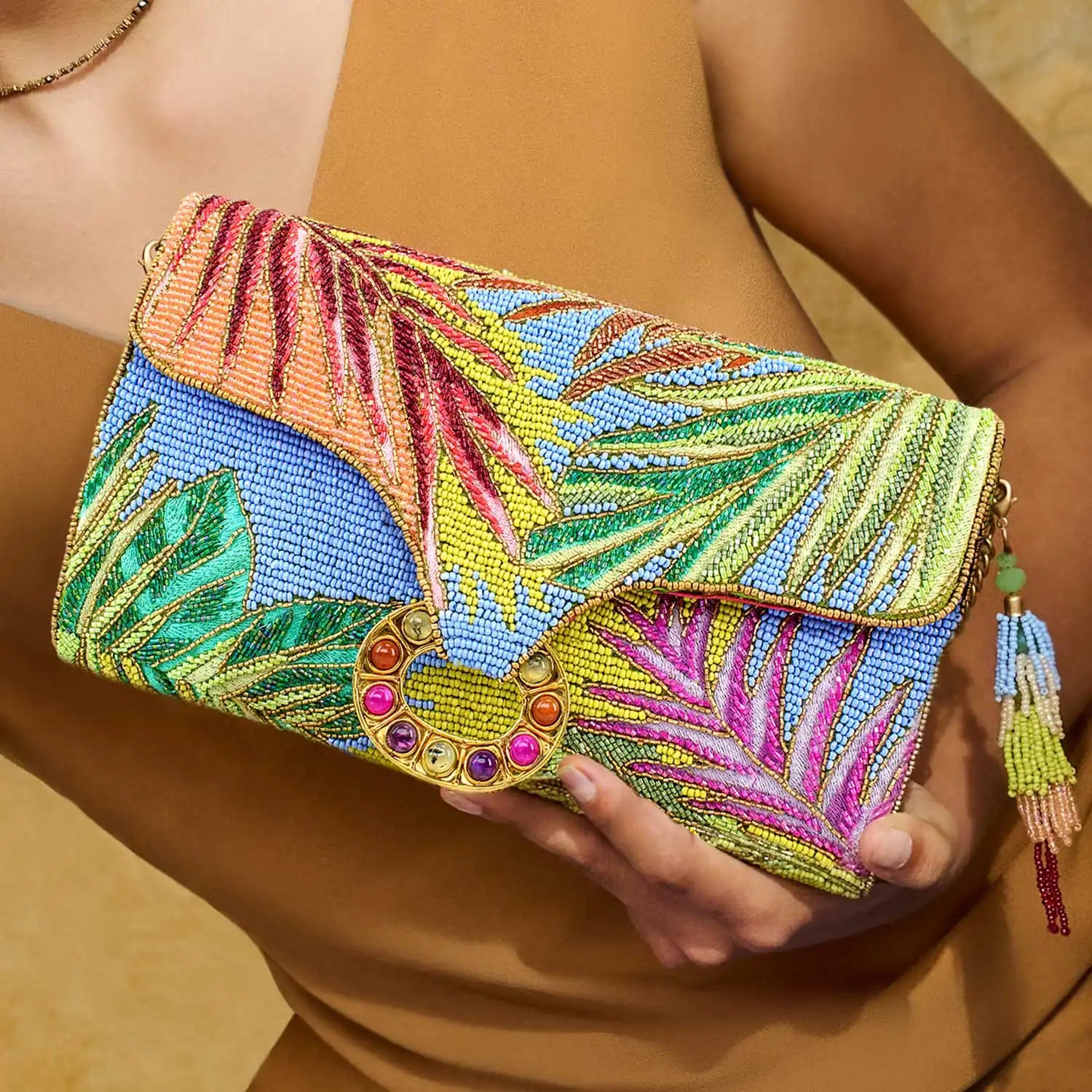 Tropics Beaded Crossbody Clutch Handbag Purse