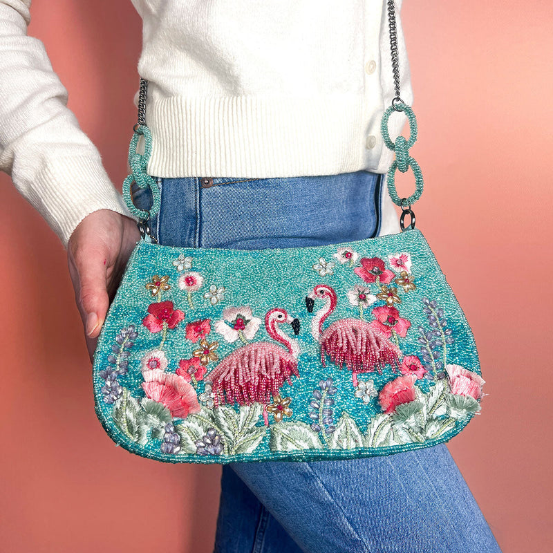 Flirty Flamingos Beaded Crossbody Clutch Handbag Mary Frances