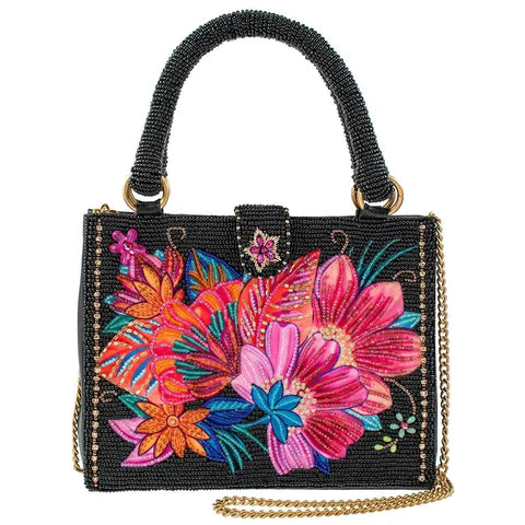 Centerpiece, Black Floral Top Handle Crossbody Handbag