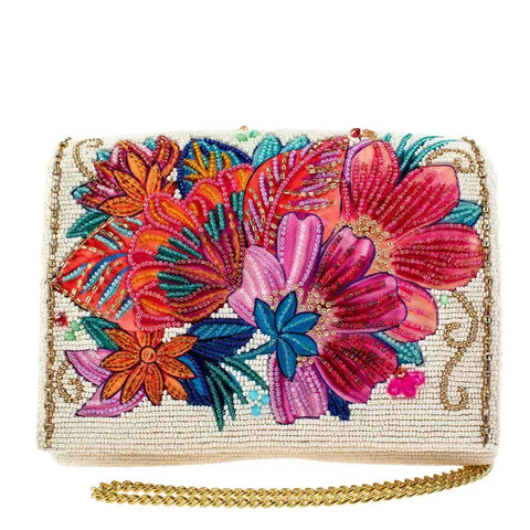 Centerpiece, White Floral Crossbody Clutch Handbag