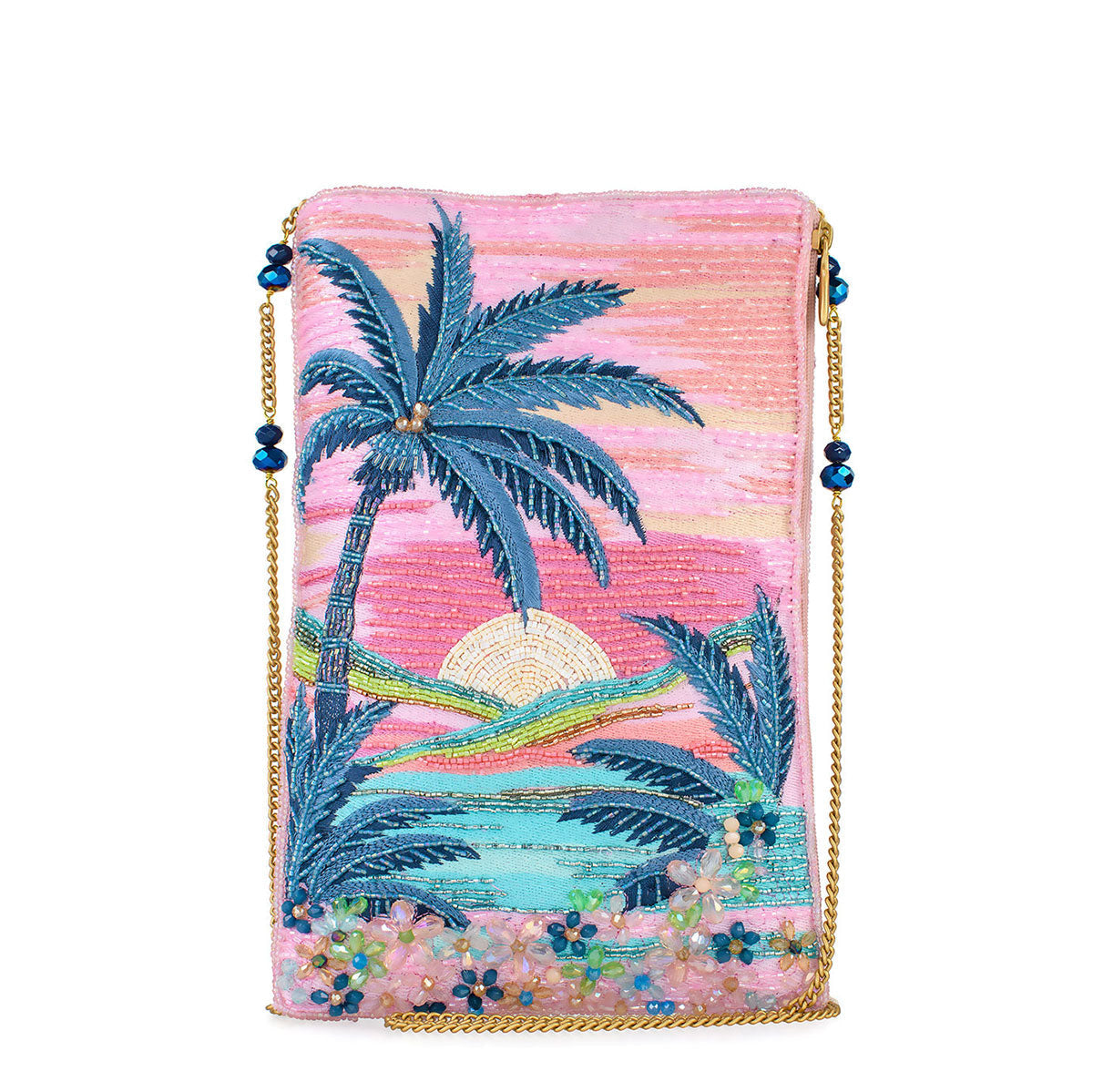 Island Time Mini Beaded Embroidered Tropical Sunrise Handbag Purse