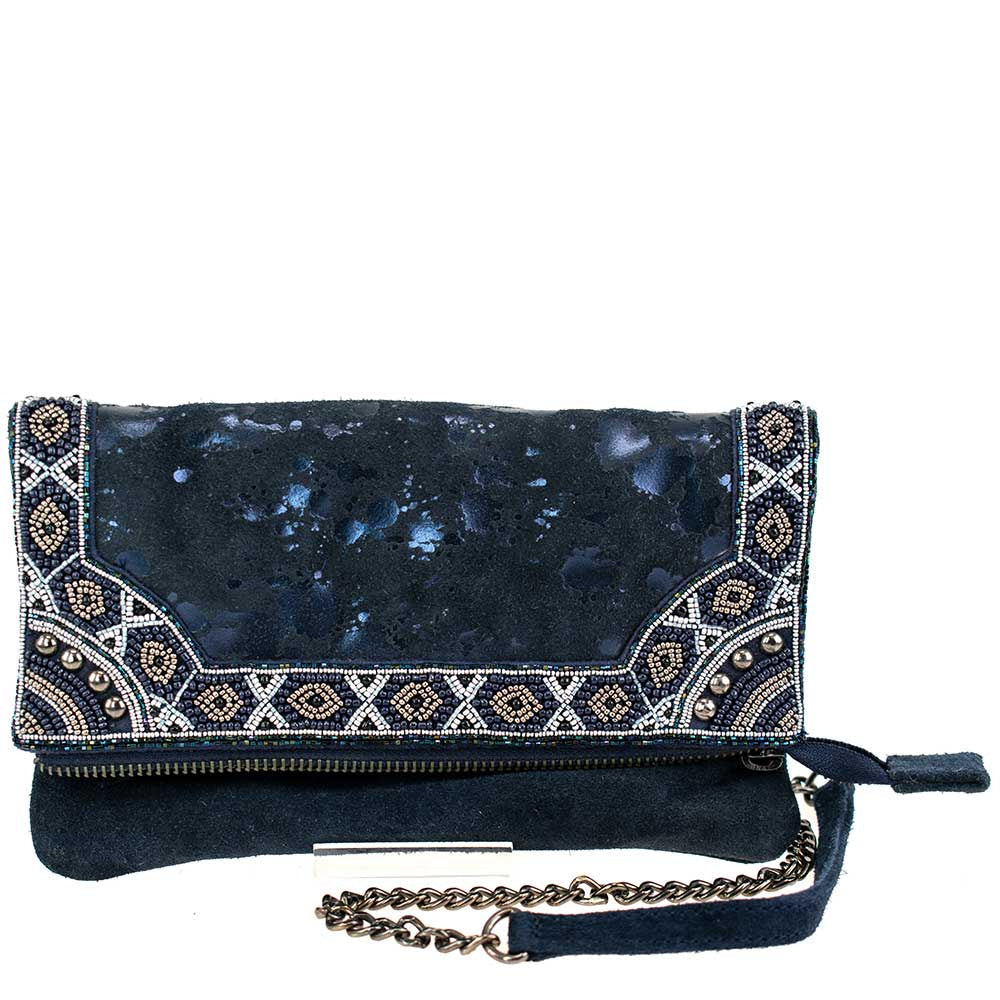 Navy Fold Over Leather Crossbody ’One of a Kind’ - One Kind
