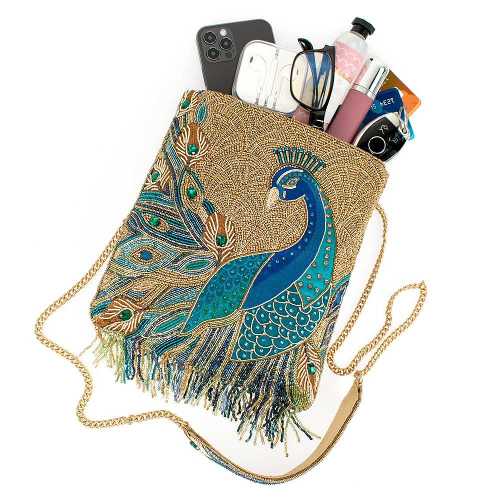 Peacock Feathers Crossbody Handbag beaded - 9