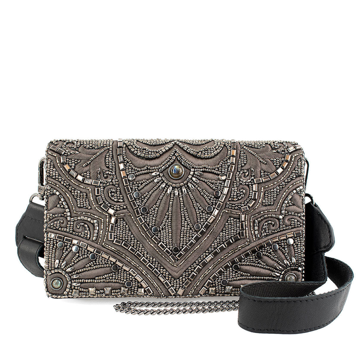 Precious Metal Waist Belt Sling Crossbody Handbag front view