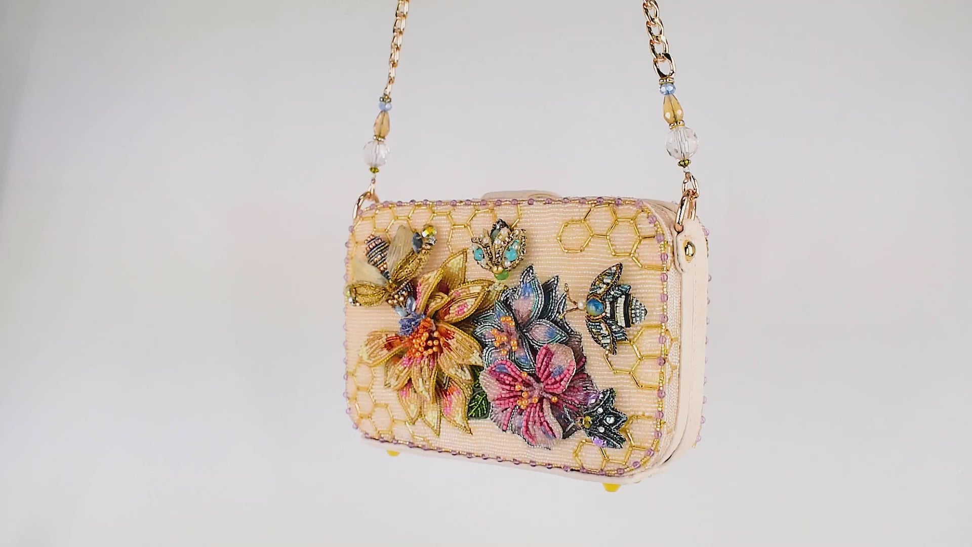 Garden Buzz Beaded Bees Honeycomb Shoulder Handbag Purse Video