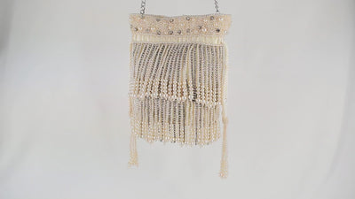 Elegance Pearl & Rhinestone Chain Fringe Bridal Crossbody Handbag Video