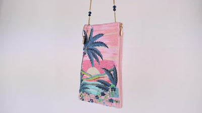 Island Time Beaded Tropical Beach Sunrise Mini Crossbody Handbag Purse video