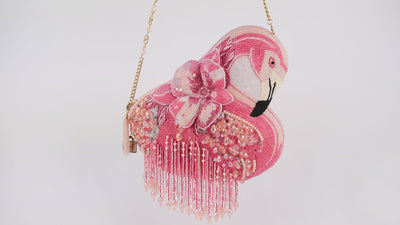 A Leg to Stand On Beaded Pink Flamingo Crossbody Handbag Purse Video