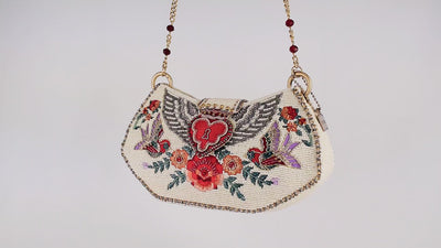 Keepsake Beaded Sparrows, Flowers & Heart Locket Crossbody Handbag Video