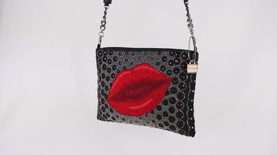 Kiss Beaded Red Lips Crossbody Clutch Handbag Purse Video