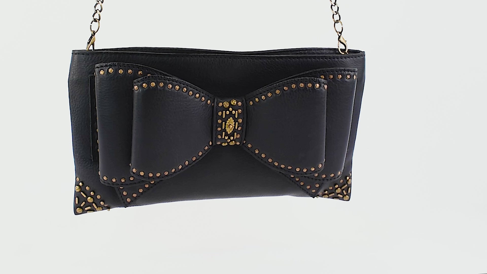 Bowed Over Black Leather Crossbody Handbag video showing all sides