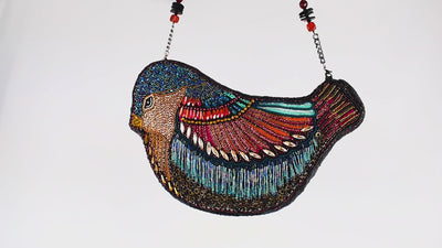 Lustrous Wings Beaded Bird Crossbody Handbag Purse Video