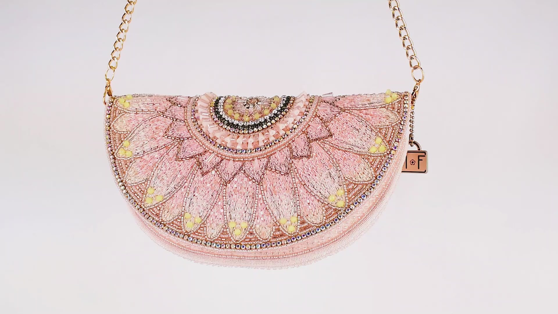 Pink Petals Beaded Flower Bridal Crossbody Handbag Purse video