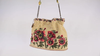 In the Wild Beaded Poppies Drawstring Crossbody Bucket Handbag Purse video