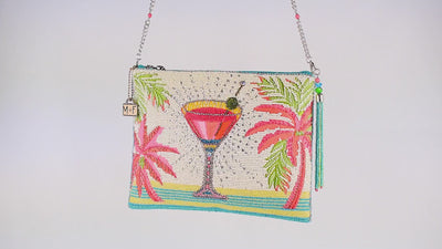 Palm Paradise Beaded Tropical Cocktail Crossbody Clutch Handbag video