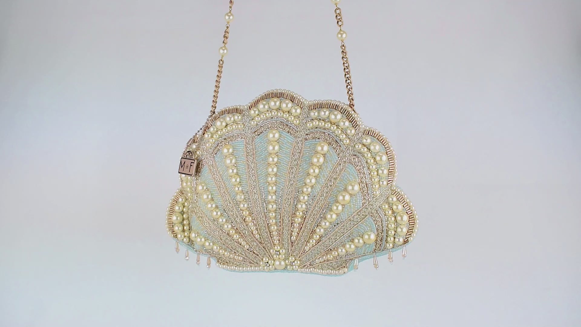 Seaside Luxury Beaded Shell with Pearls Crossbody Clutch Handbag Purse Video