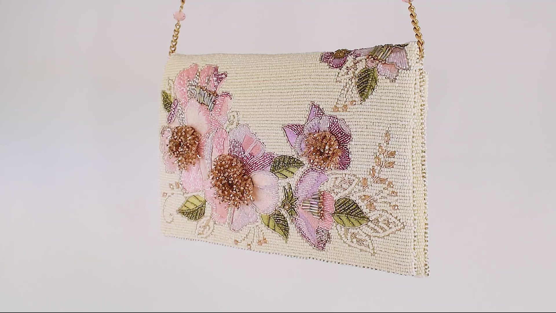 Blushing Blossoms Beaded Floral Bridal Crossbody Clutch Handbag Purse Video