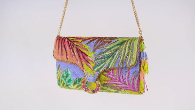 Tropics Beaded Colorful Leaves Crossbody Clutch Handbag Purse Video