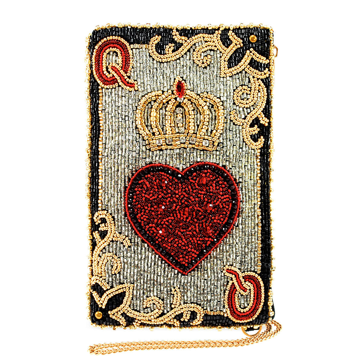 Queen of Hearts Beaded Crossbody Phone Bag Purse Front