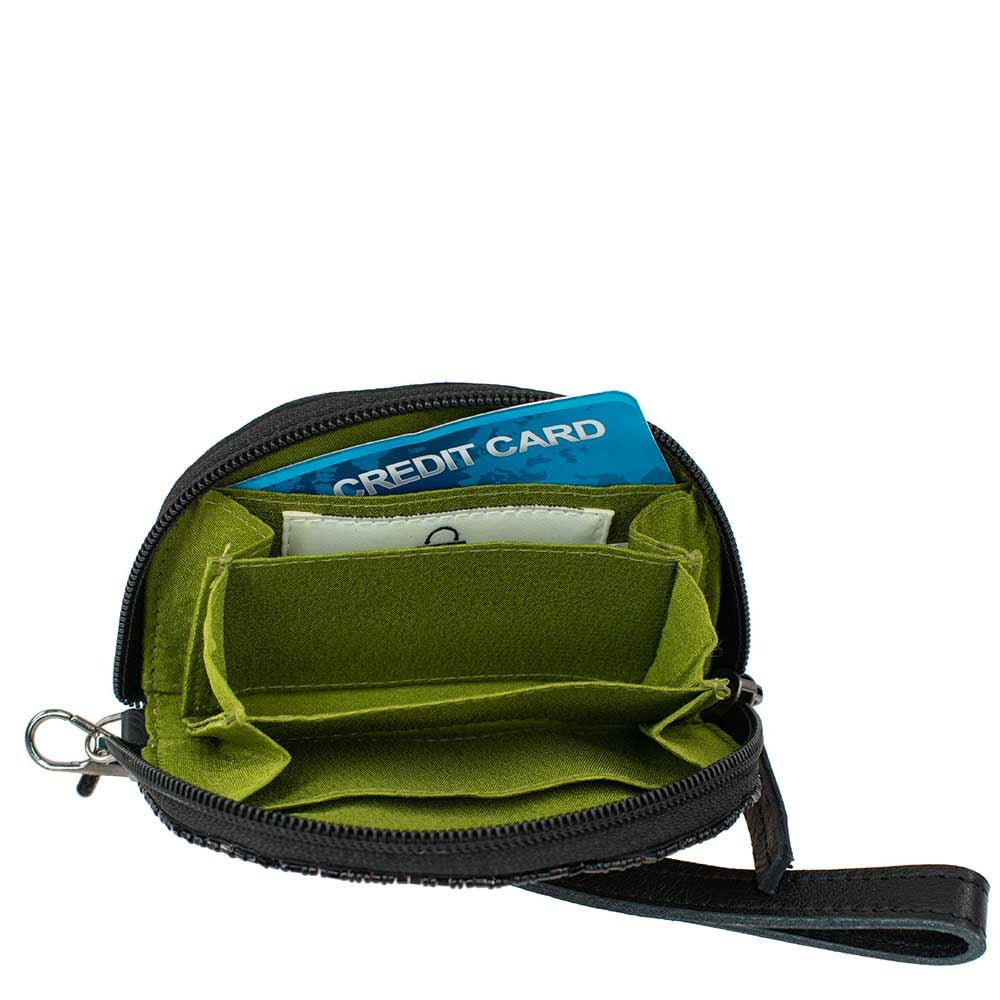 Coach Coin Purse ID Credit Card Holder Black Canvas Button Logo Zipped  4.5x3