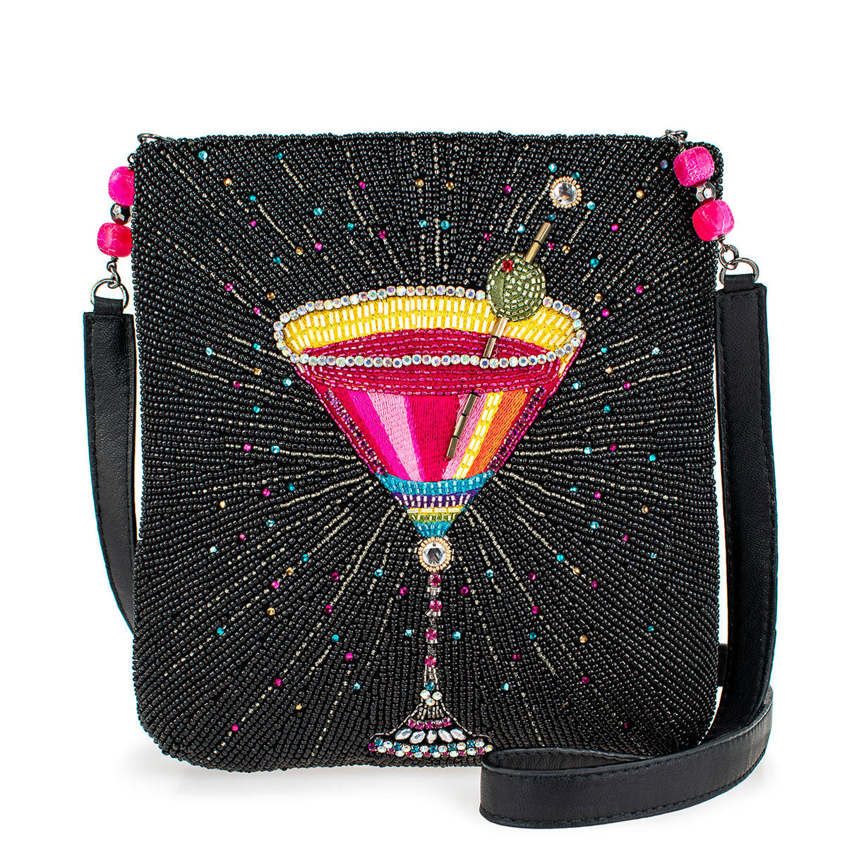 Up and Up beaded and embroidered colorful martini crossbody handbag front