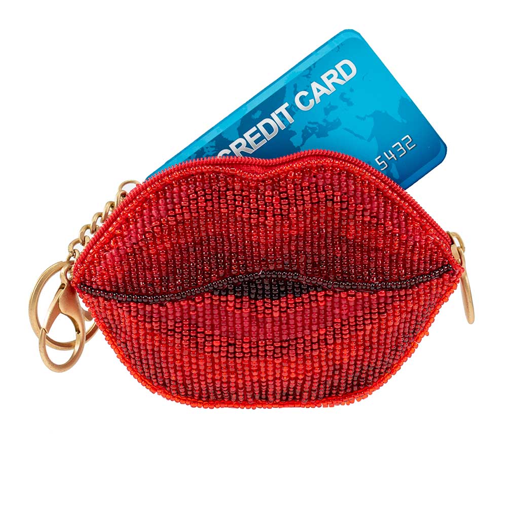 XOXO Beaded Lips Coin Purse fit a credit card View