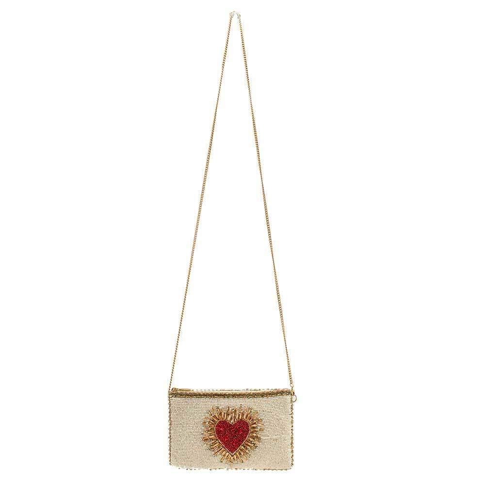 Mary Frances Cross My Heart Beaded Heart Burst Waist Belt Sling Bag